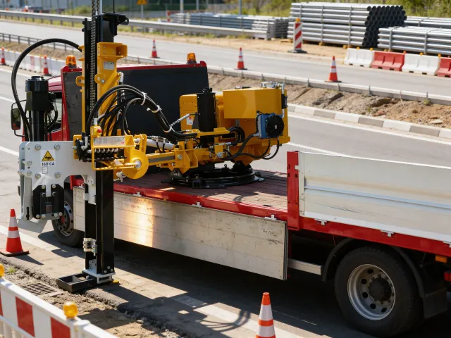 Battipalo TURCHI per l'installazione di pali guardrail lungo una strada